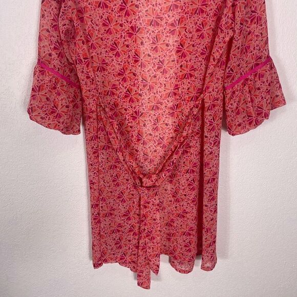 Oscar De La Renta Pink & Orange Patterned Semi Sheer Kimono Open Top - Picture 5 of 6